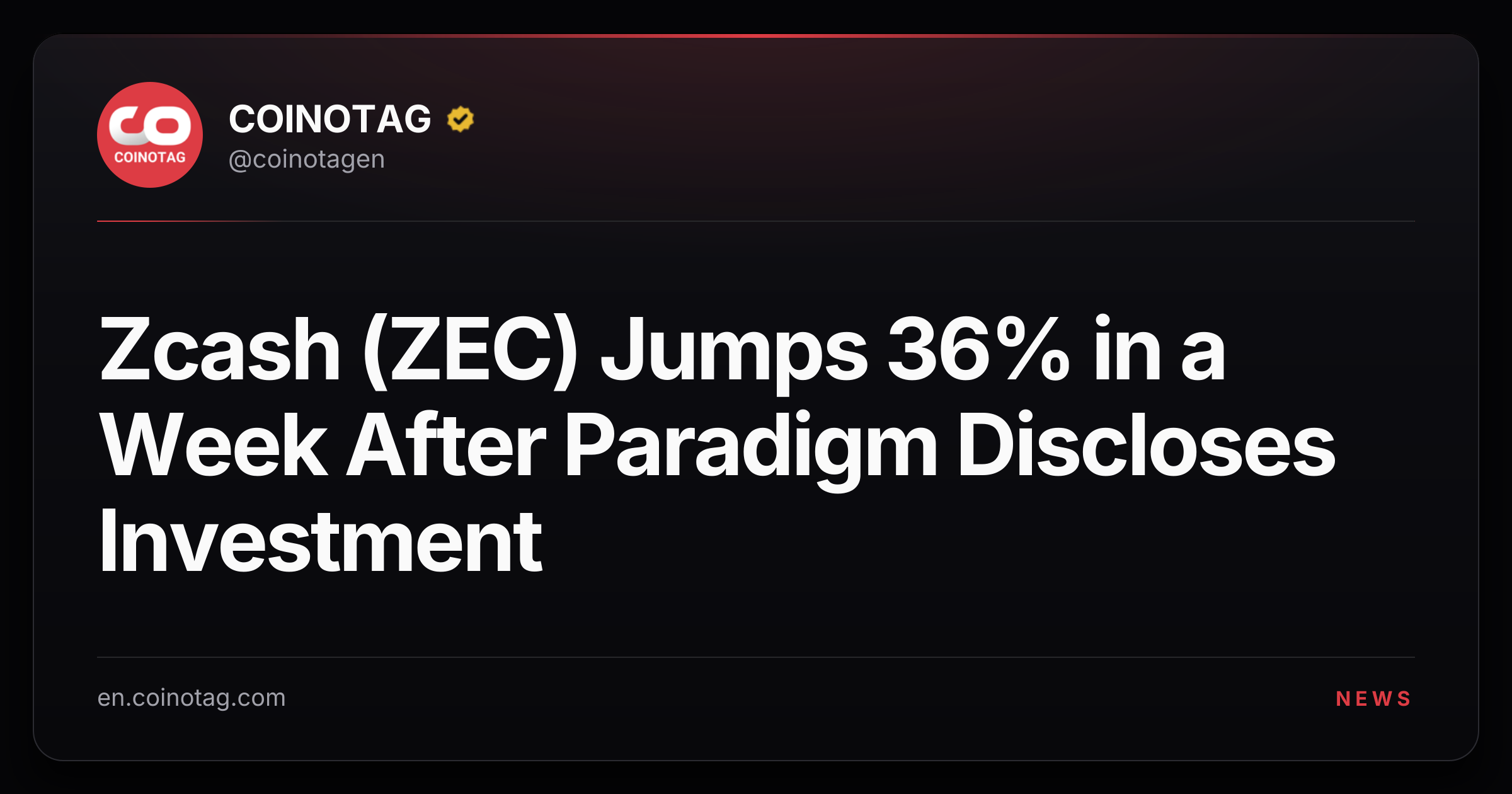 Zcash (ZEC) Jumps 36% in a Week After Paradigm Discloses Investment