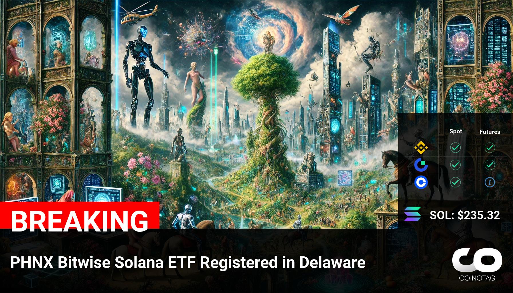 Delaware Registers PHNX Bitwise Solana ETF as Solana (SOL) Surges to $235.32 logo