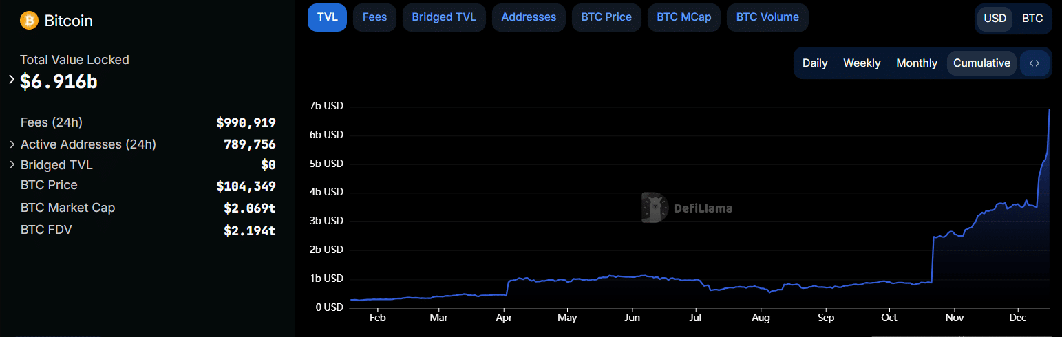 Bitcoin DeFi Statistics