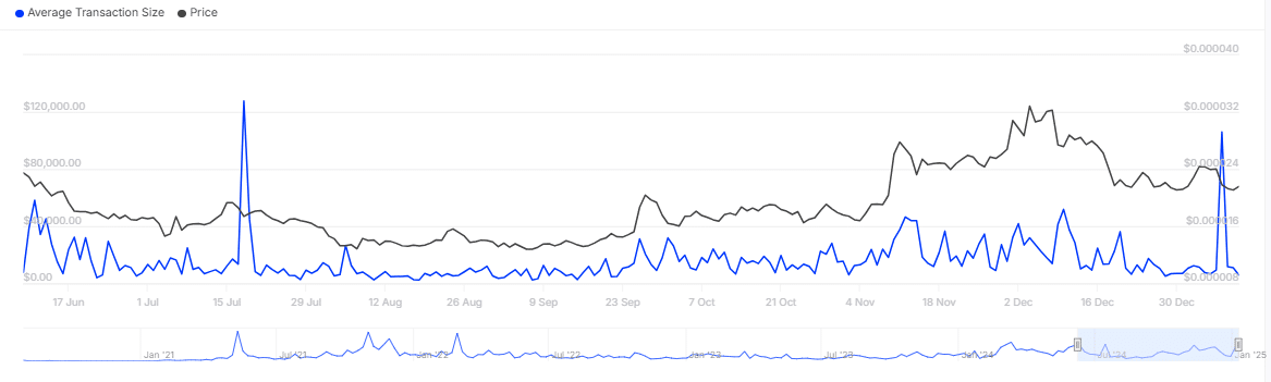 Chart displaying average transaction size of SHIB