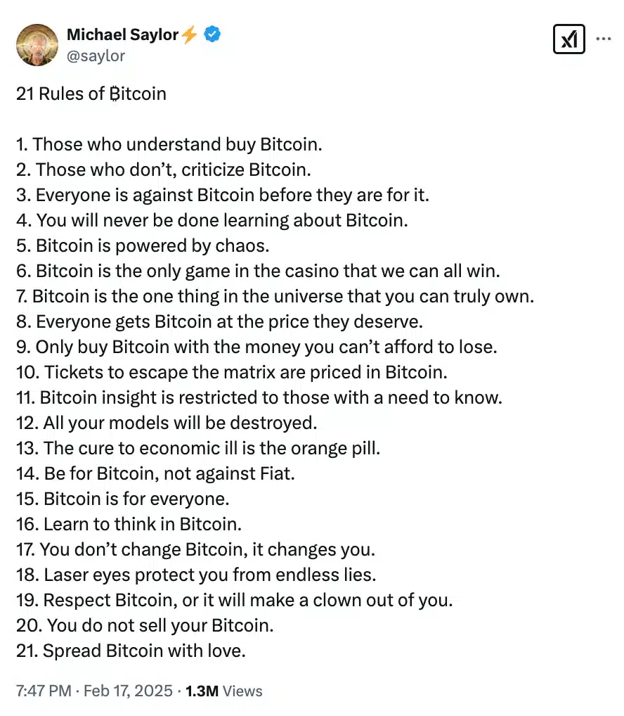 Saylor's on 21 rules of Bitcoin