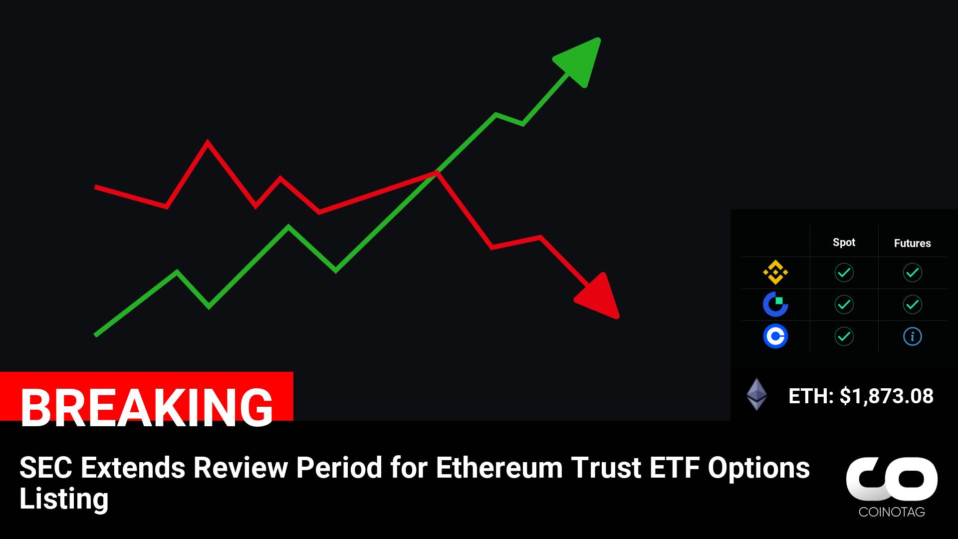 SEC Extends Review Period for Ethereum Trust ETF Options Listing

💰Coin:
Ethereum ( $ETH ) $1,873.08