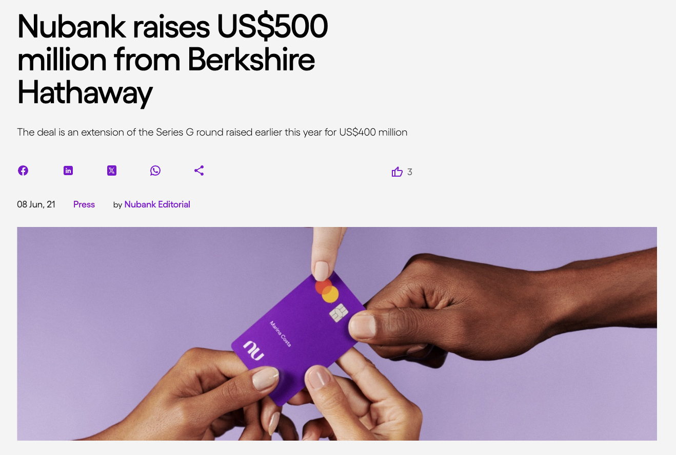 Resmi Basın Bülteni. Kaynak: Nubank.