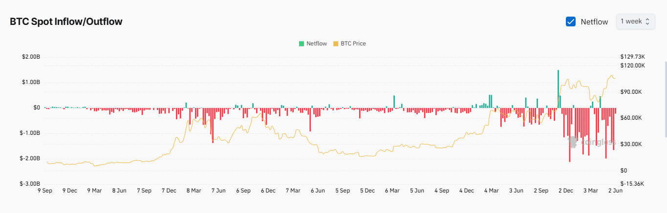ビットコイン現物市場の購入量チャート