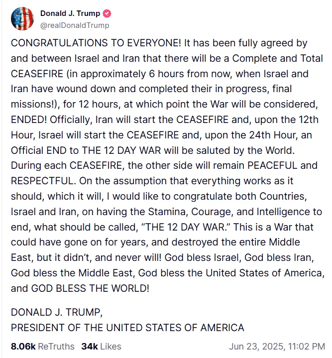 Trump Ateşkes Duyurusu