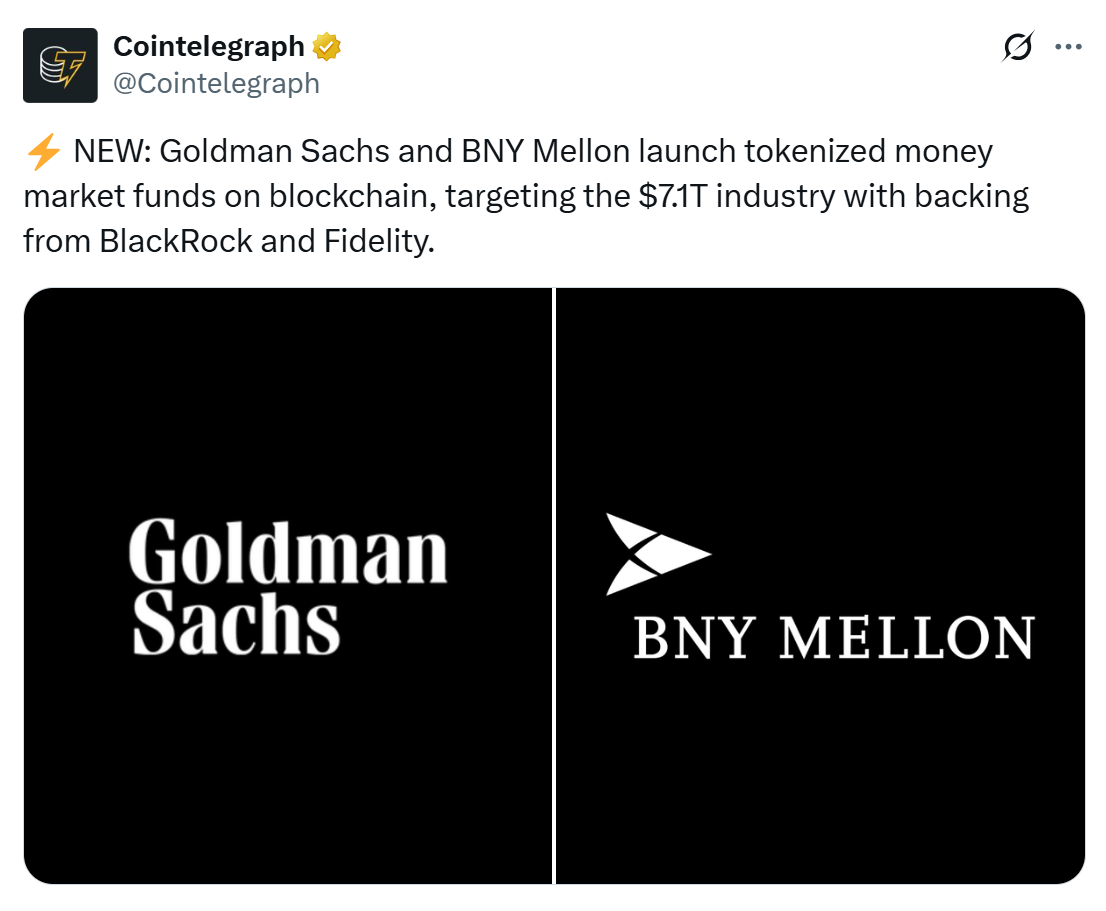 Goldman Sachs and BNY launch tokenized money market funds Goldman Sachs and BNY launch tokenized money market funds