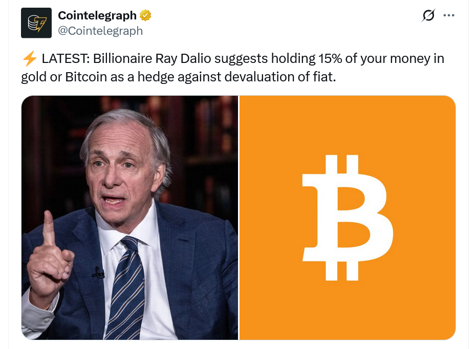 Ray Dalio discusses Bitcoin and gold allocation