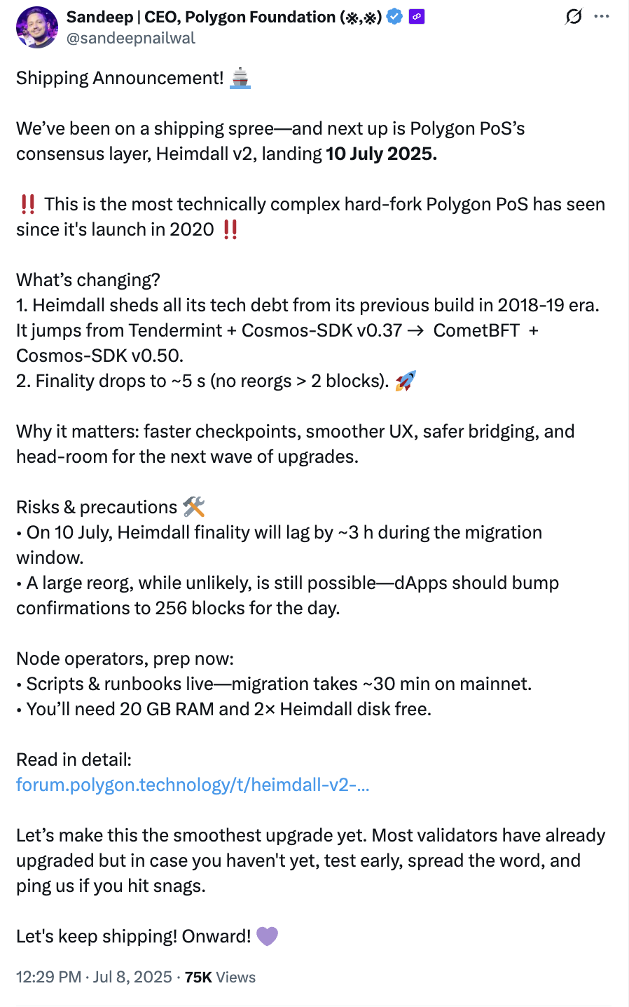 Polygon Heimdall V2 Outage May Have Caused Temporary Network Disruptions, Bor Layer Remained Operational 2 Polygon