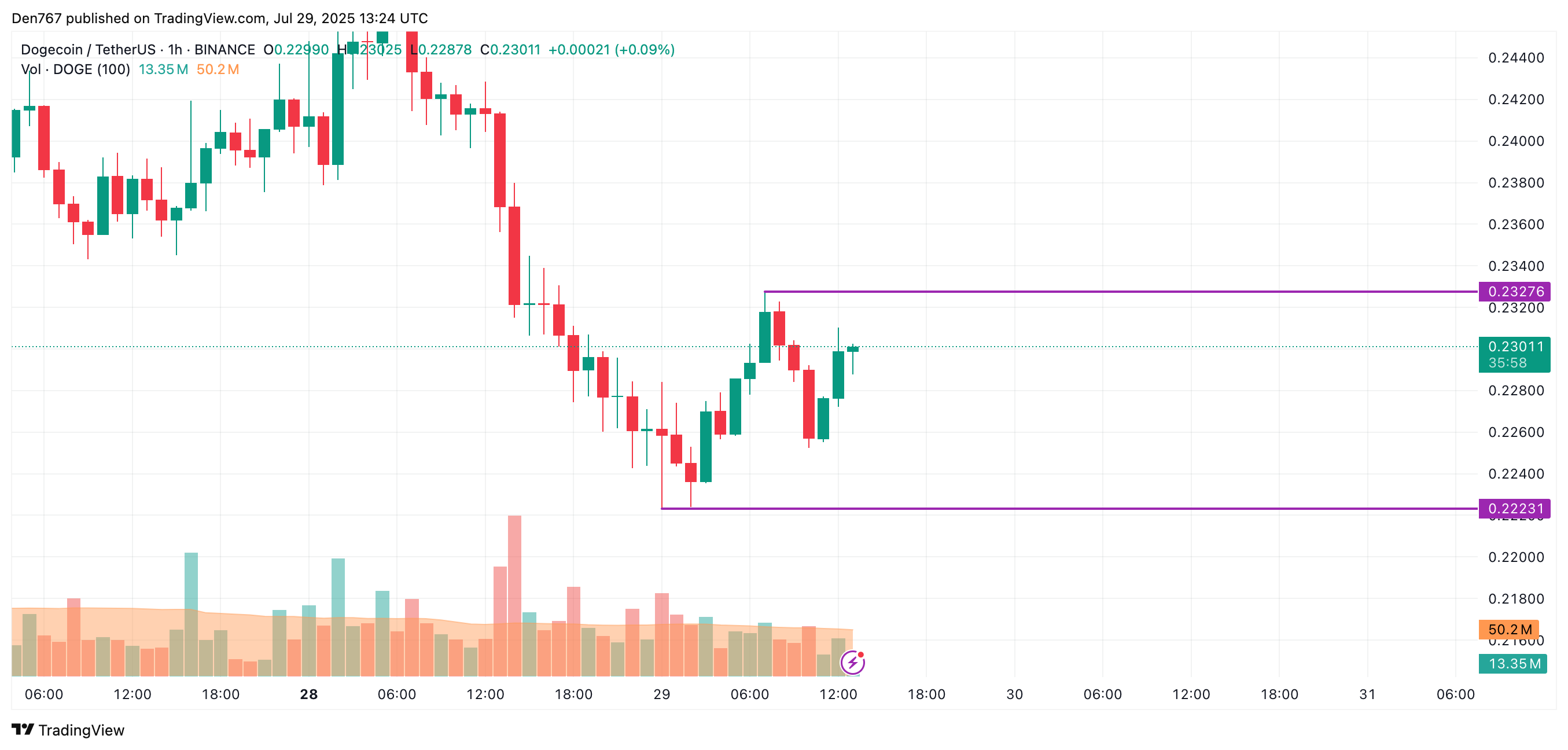 DOGE price hourly chart