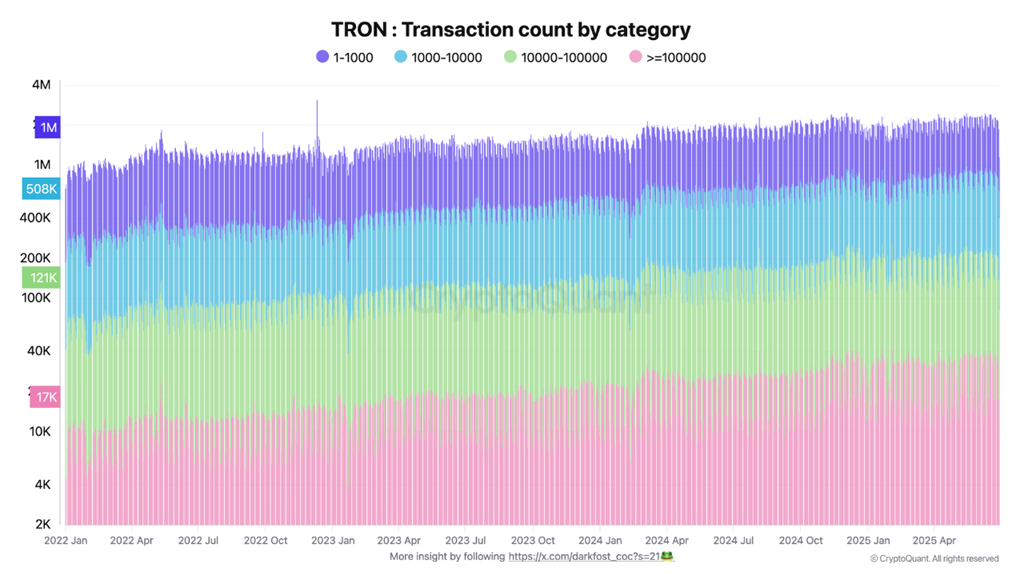 Tron İşlem Sayısı Kategorilere Göre. Kaynak: CryptoQuant.