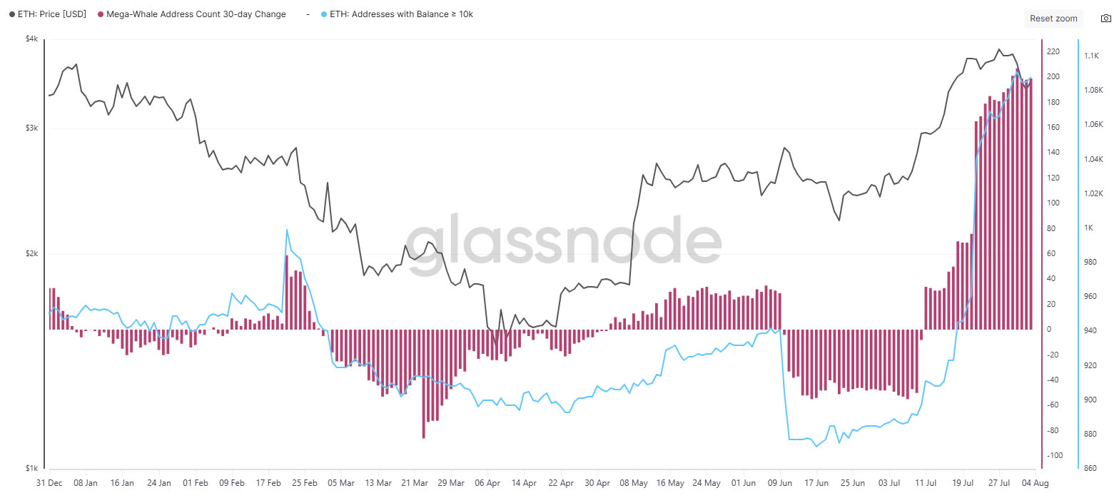 Ethereum Mega Whales Appear to Increase Holdings Amid Recent Price Recovery and ETF Inflows 2 ETH ‘mega whale’ address count surges