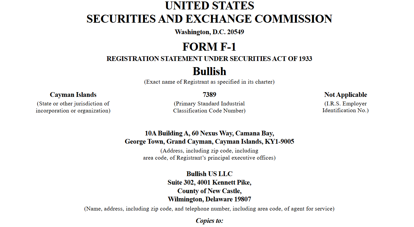 Bullish’s Form F-1 filing with US regulators