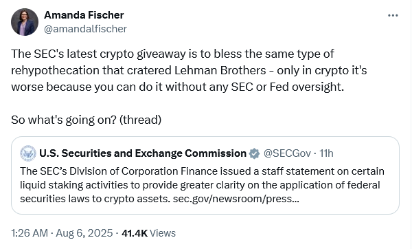 Amanda Fischer's Critique of SEC Liquid Staking Guidance Sparks Controversy in Crypto Community 1 01987e0f b376 751e 8686 2cce8c2e6334