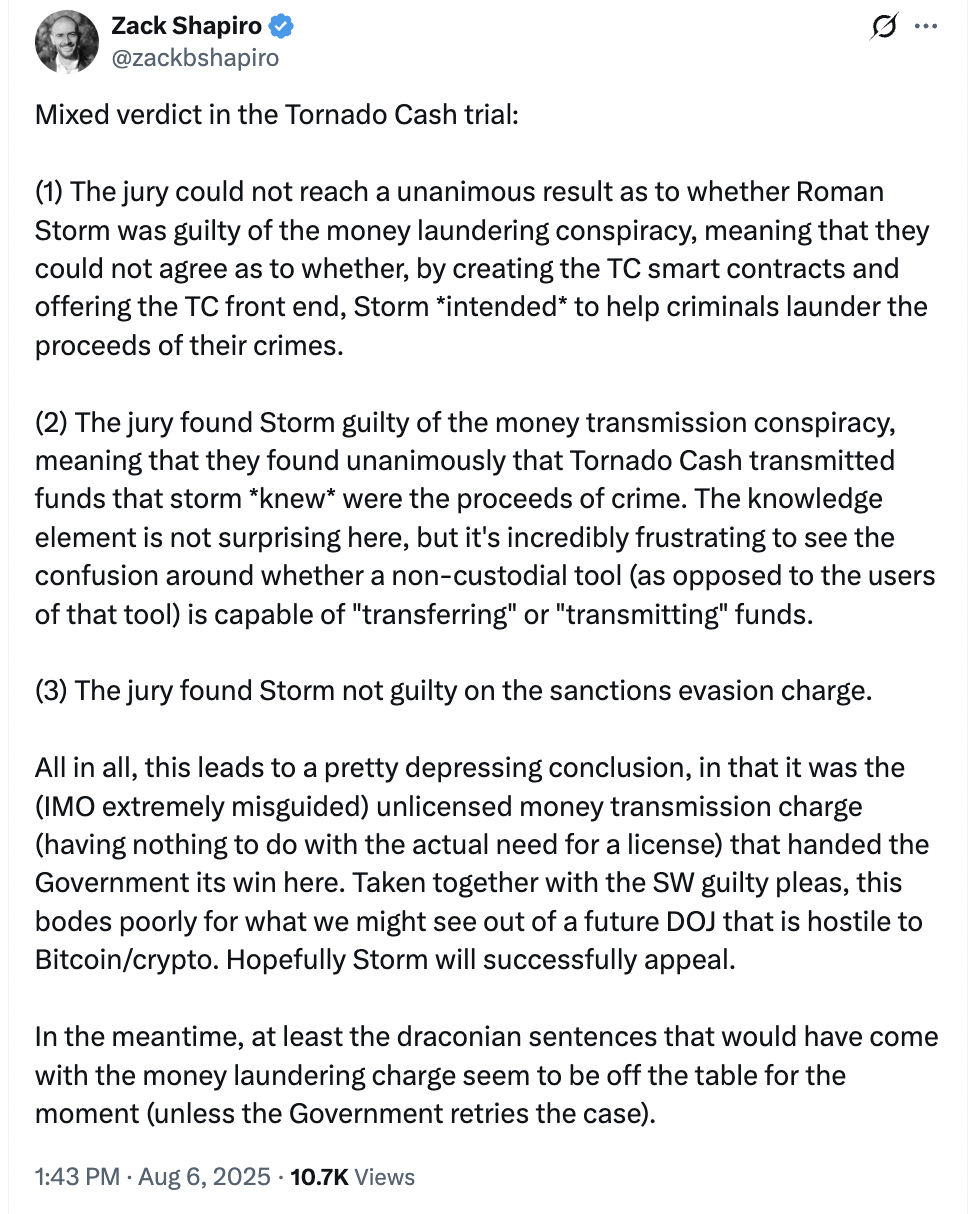 US Prosecutors May Consider Retrial for Tornado Cash Developer Roman Storm After Hung Jury Verdict 2 Law, Privacy, US Government, Court, Sanctions, Money Laundering, Tornado Cash
