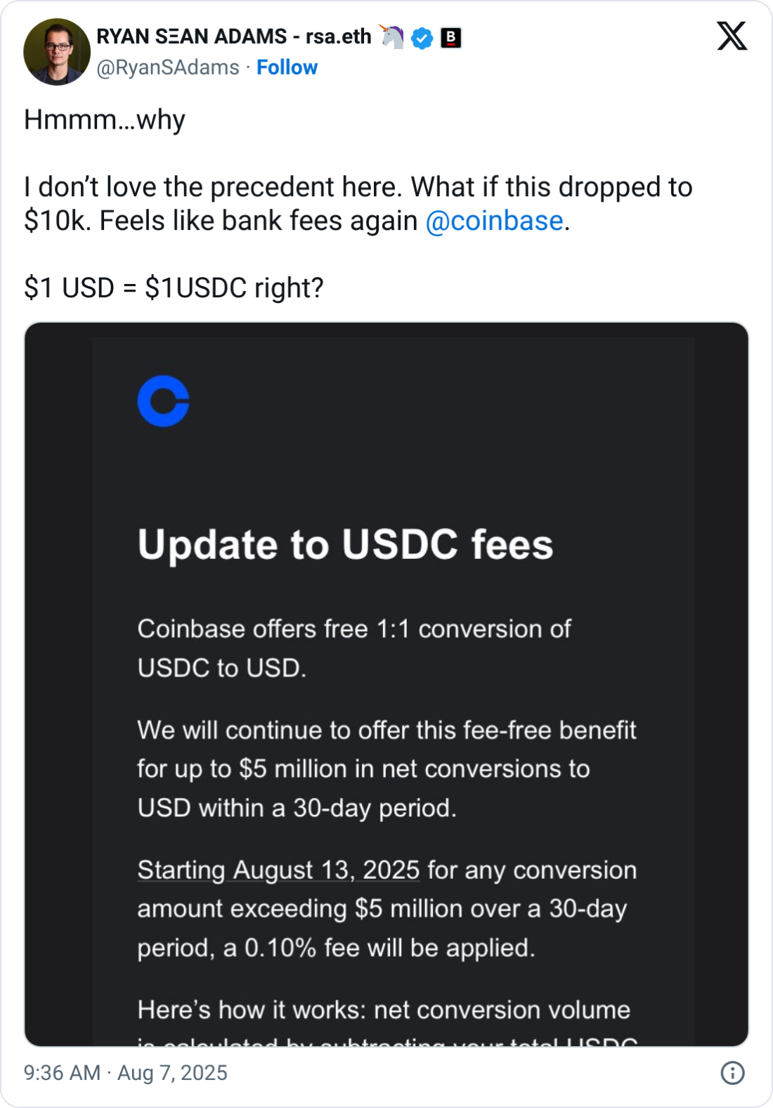 Gelir Sorunlarıyla Coinbase USDC-USD Dönüşümleri İçin Yeni Ücretleri Düşünüyor 1 Coinbase, Tether, USD Coin