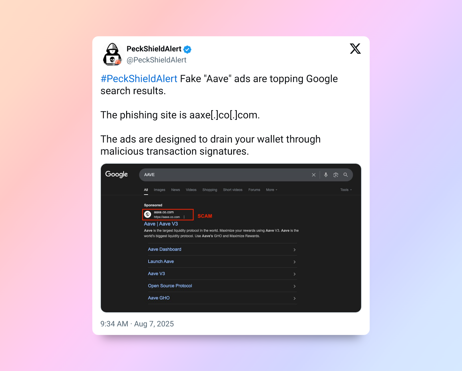 Aave Users Warned of Phishing Scams Promoted Through Google Ads Following $60 Billion Milestone 1 019883a3 ac57 7ccb b7ff db63a0376808