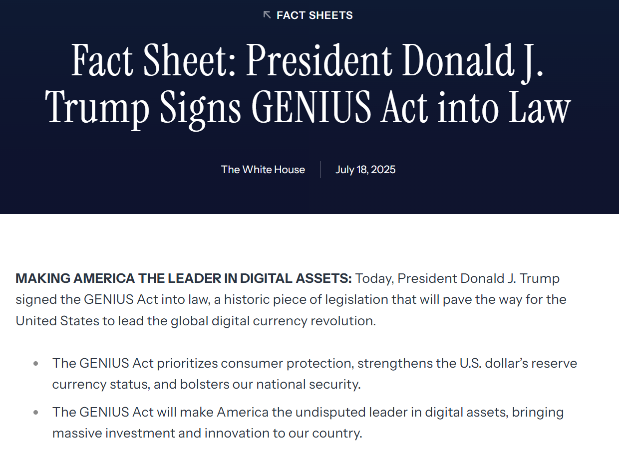 US GENIUS Act May Encourage Stablecoin Adoption While Redirecting Capital to Tokenized Real-World Assets 1 GENIUS Act Overview