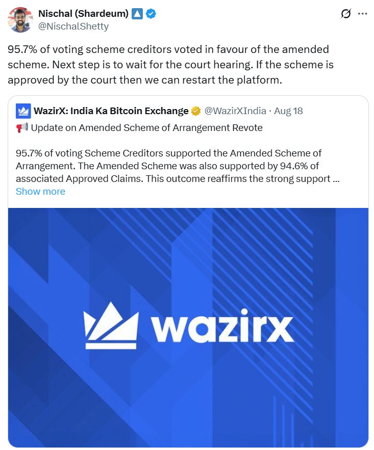 Nischal Shetty speaking on WazirX restructuring