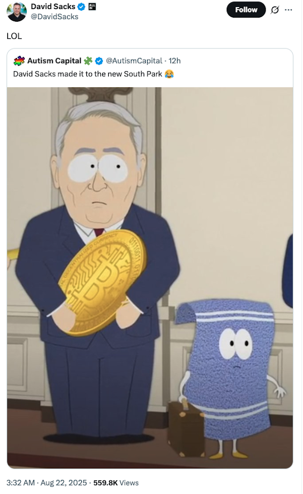South Park Episode Satirizes Trump's Crypto Ties, Portrays Bitcoin Gifts From Tech Leaders 1 South Park scene showing a character holding a Bitcoin prop