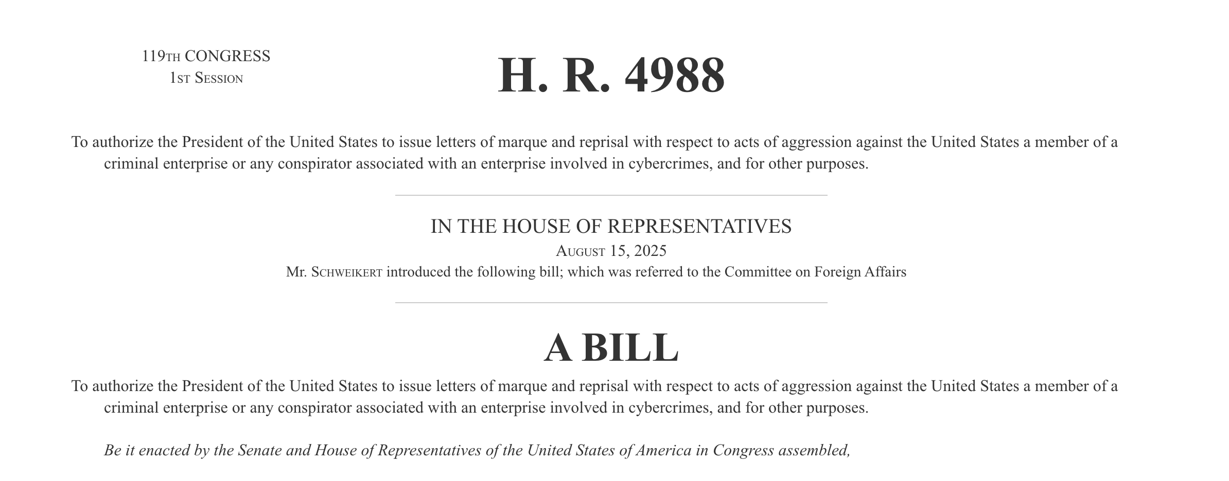 Proposed US Marque and Reprisal Bill Could Authorize Private Seizure of Crypto, Possibly Add Bitcoin to National Reserve 1 Cybercrime, Hacks