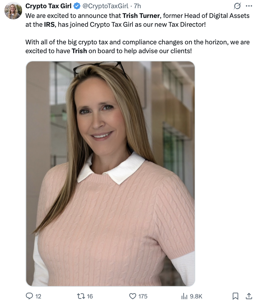 Trish Turner May Join Crypto Tax Firm After Brief IRS Digital Assets Tenure, Could Signal Continued Bitcoin Tax Focus 1 0198d530 ca65 7334 a03e 805038a1c3b7