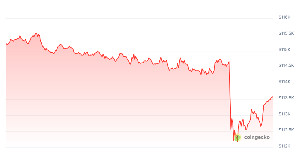 Bitcoin Flash Drop Could Be Linked to OG Whale Rotating BTC Into ETH, Analysts Say 2 Bitcoin 24-hour price movement chart