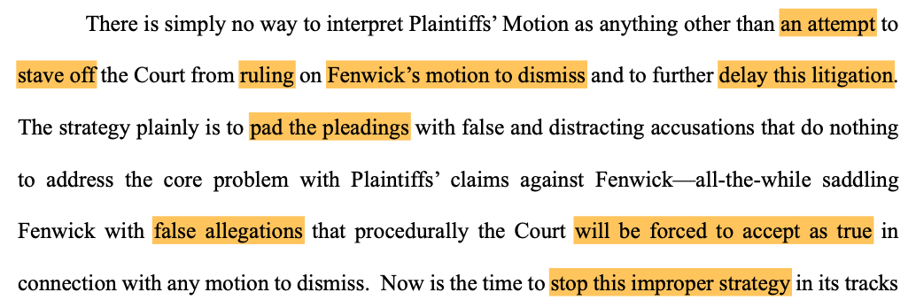 Fenwick Moves to Dismiss Lawsuit Alleging It Enabled FTX Fraud, Denies FTT Securities Promotion Claims 1 Excerpt of Fenwick & West court filing