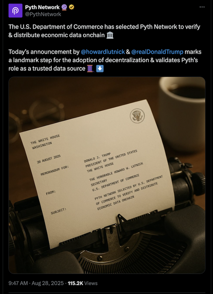 US Government May Publish Economic Data Onchain via Chainlink and Pyth, Potentially Supporting Crypto Markets 1 United States, Chainlink, Data
