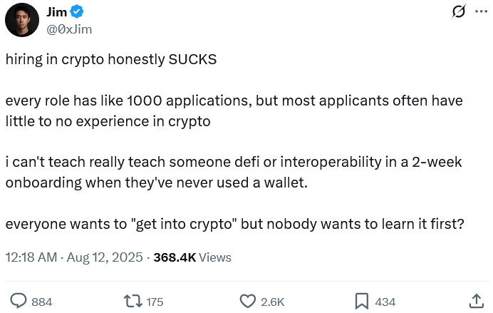 Crypto Job Applicants May Be Losing Out by Lacking On‑Chain Experience, Recruiters Warn 1 Developer reviewing blockchain code on laptop