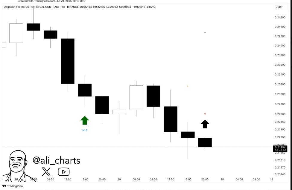 Dogecoin Faces Bearish Pressure Near $0.22 Amid Technical Indicators Suggesting Possible Further Decline 2 AD 4nXdhHiVaYnegeSYUI6BzN Nauf0dpAAcNskPRg78I0XleOLTvXmzRHSVfMDpxU501AdcaF0wn7m56tI