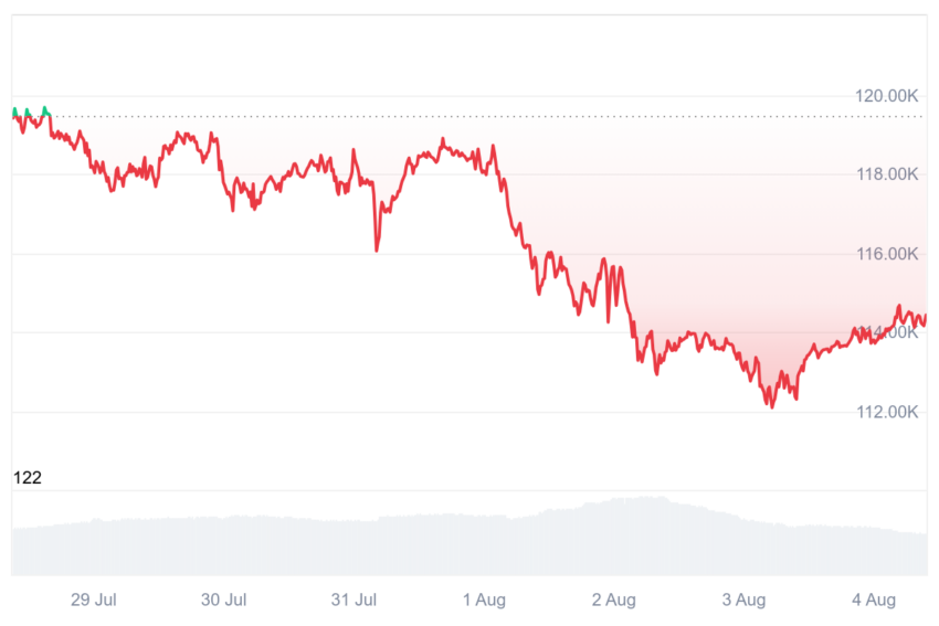 Bitcoin Faces Potential Downside Amid Fed Rate Uncertainty and Weak US Job Data 1 Bitcoin Price Chart showing recent decline
