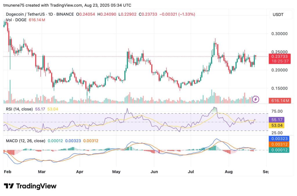 Dogecoin May Target $0.75–$1.00 After Breakout, Faces Resistance Near $0.25 1 DOGEUSDT 2025 08 23 08 34 22 1