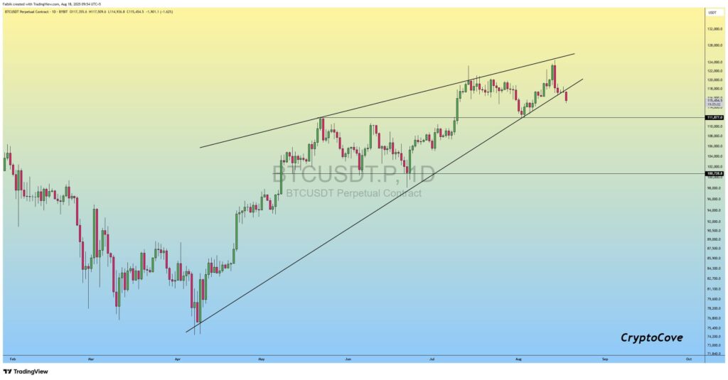 Bitcoin Faces Key Support Levels Below $115K Amid Analysts' Cautious Outlook on Potential Downside and Recovery Scenarios 2 BTC/USDT Perpetual Contract 1-day price chart