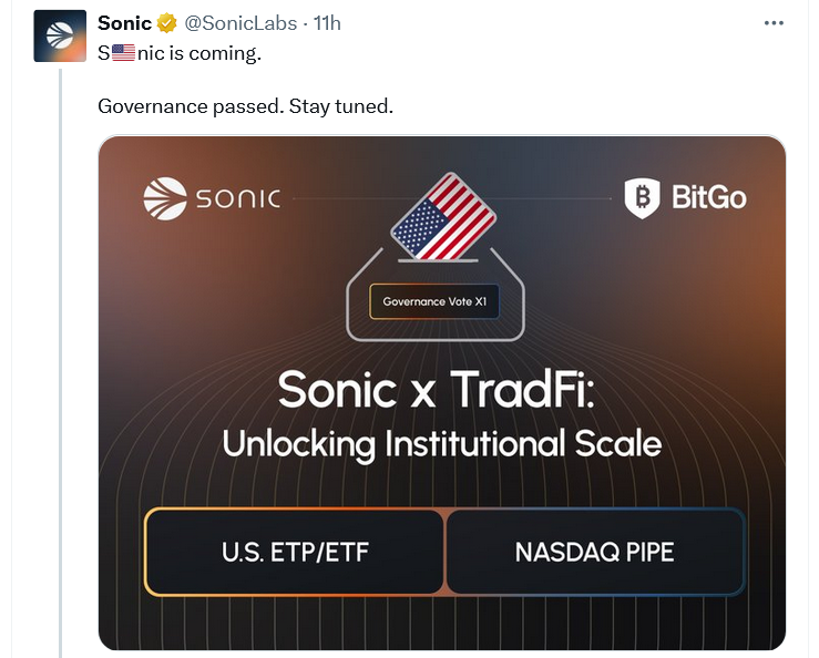 Sonic'ın S Tokenı ABD TradFi, ETP ve Nasdaq aracına 200M dolarlık destek olabilir 1 Sonic Labs duyuru görseli