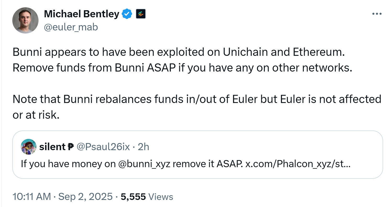 Bunni Vulnerability May Have Enabled $2.4M Stablecoin Drain, Including $1.33M in USDC 1 01990968 4d1e 7e04 83f2 96cb2e1e7c8a