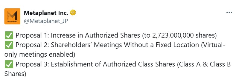 Metaplanet's Shareholder Vote Could Enable Dual-Class Stock and ¥555B Fundraising to Boost Bitcoin Accumulation 1 0199096c 9bc5 73ab 9d59 896d0d516037