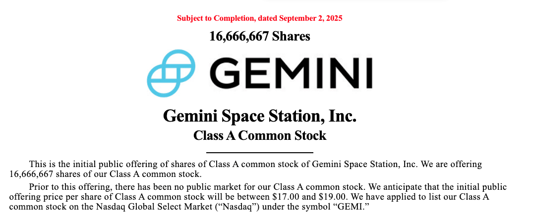 Gemini May Seek Up to $317M in IPO, Pursue Up to $2.22B Valuation Amid USDC-Related Developments 1 Excerpt from Gemini Form S-1 filing
