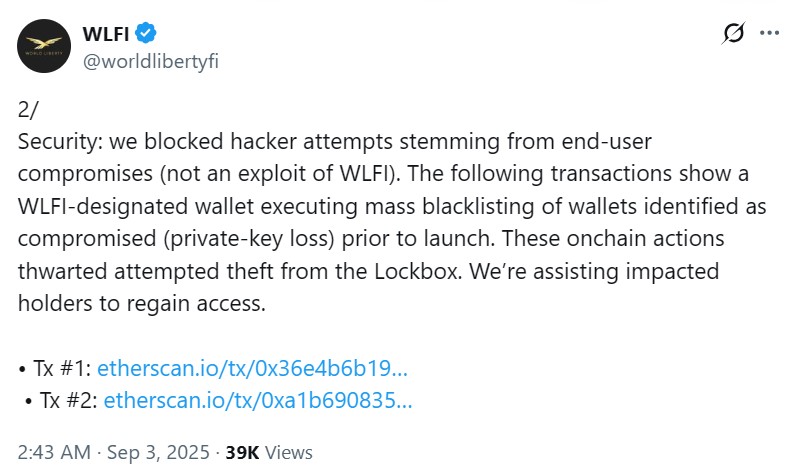 WLFI Says On-Chain Blacklisting May Have Blocked Theft Attempts During Token Launch Amid EIP-7702 Risks 1 01990ed9 bb50 7114 88aa b2344312686c