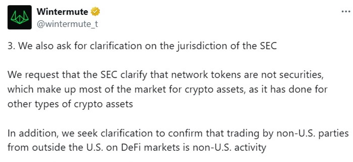 Wintermute urges SEC to clarify network tokens like Bitcoin may not be securities, saying guidance could aid US markets 1 0199143d b3e0 74c2 a9b8 3307894f1b5e