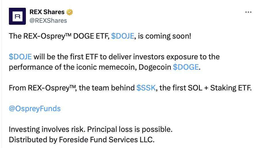 REX Shares Could Launch First U.S. Dogecoin ETF Via 40 Act Filing 1 Dogecoin, United States, ETF