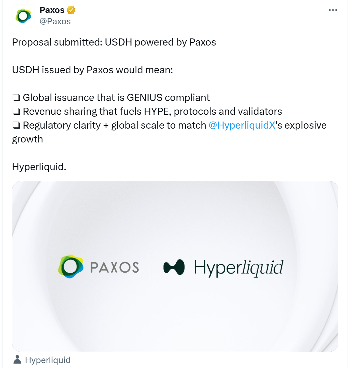 Paxos Proposes USDH Stablecoin That Could Funnel Yield Into Hyperliquid's HYPE Buybacks 1 01992312 4411 7683 a315 e6bc9eaa9c7f