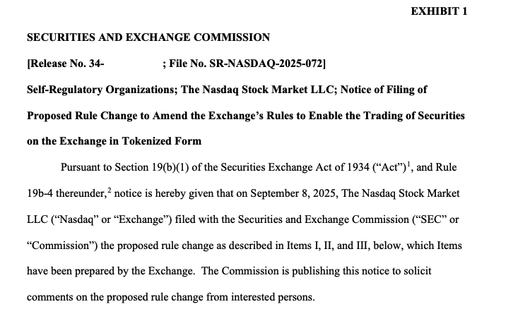Nasdaq Files with SEC to Allow Tokenized Stocks, Potentially Enabling Ethereum-Based Securities 1 Nasdaq, SEC, Stocks, RWA, Tokenization, RWA Tokenization, Policy