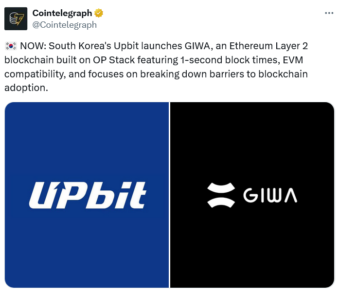 Upbit’s Giwa Testnet Could Extend Exchange Role as Ethereum Layer-2 Aimed at One-Second Block Times 1 01992cb2 6135 74c8 9b1f bba0e62ada97