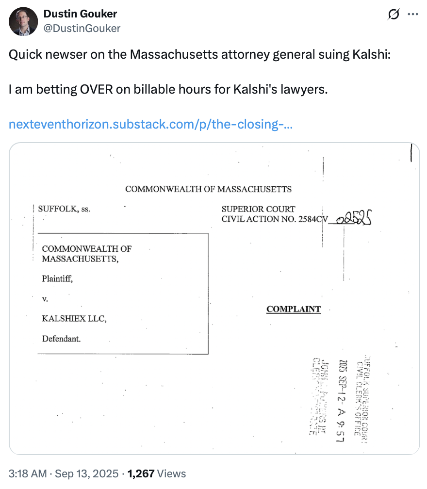 KalshiはCFTC規制を主張するもマサチューセッツ州で無許可スポーツ賭博として訴訟に直面か;イーサリアム関連 アメリカ合衆国、予測