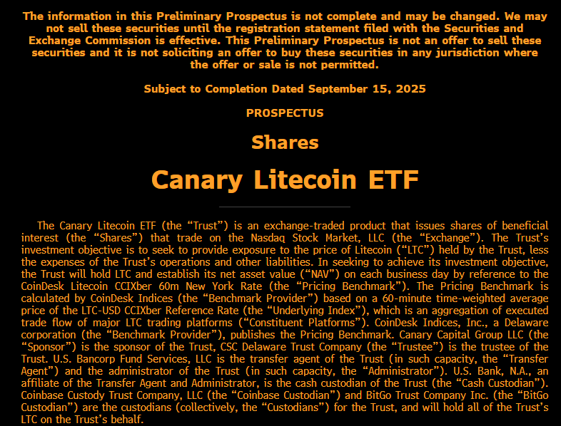 Canary Capital Litecoin prospectus image
