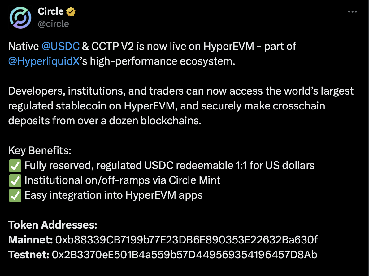 Circle Considers Becoming Hyperliquid Validator After Launching Native USDC and Taking HYPE Stake 1 01995397 024a 7b30 8140 6b09bcc88baf