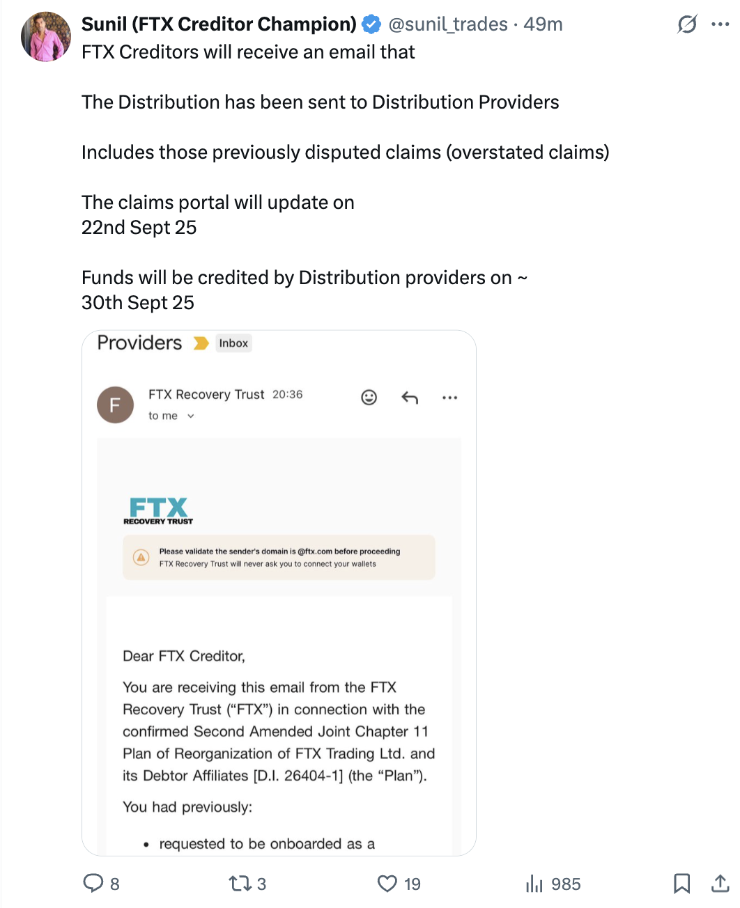 FTX Recovery Trust May Distribute About $1.6 Billion to Creditors on Sept. 30 in Third Payout 1 Bankruptcy, Sam Bankman-Fried, FTX