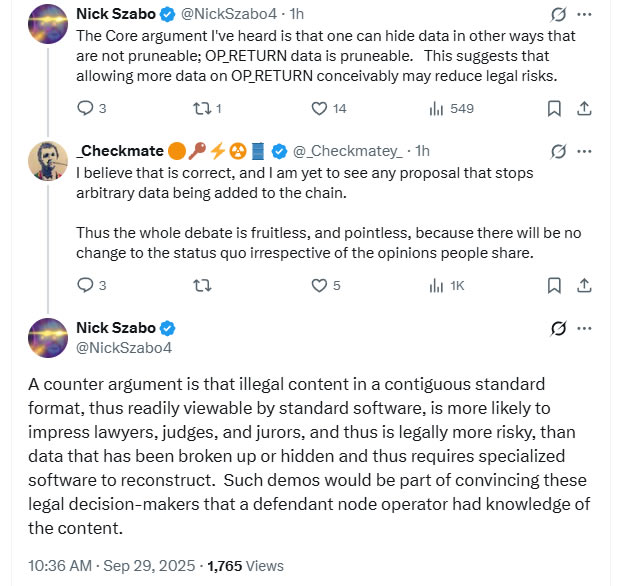 Nick Szabo returns to X to join the OP_RETURN debate