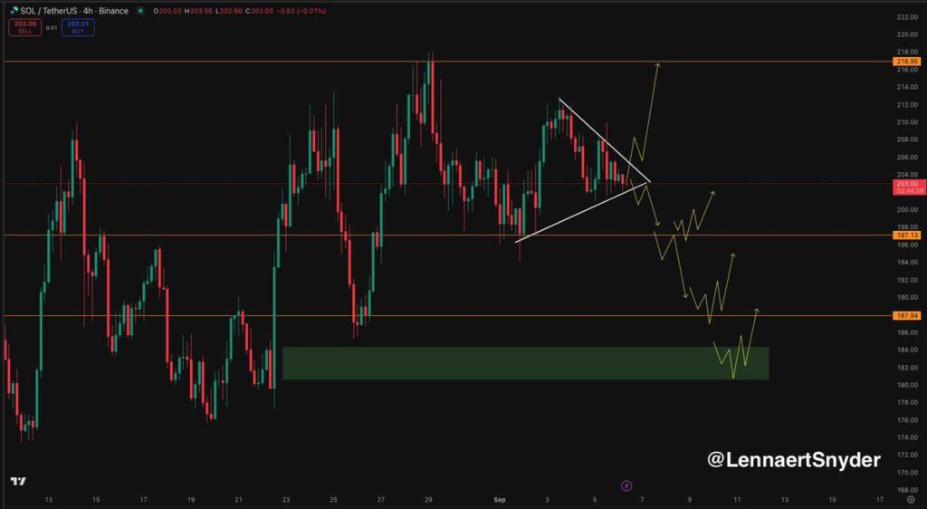 Solana Testing $192–$216 Range Amid Rising Wedge and Symmetrical Triangle Signals 2 G0K0HlbWIAEq4qO