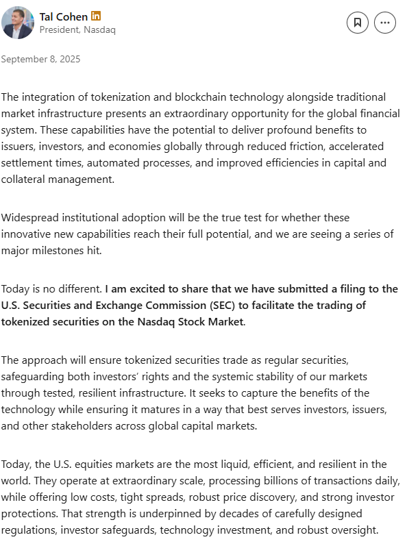 Nasdaq tokenized stocks